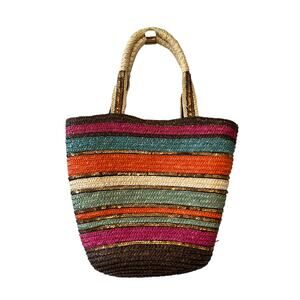 l’Oiseau large colorful straw bag